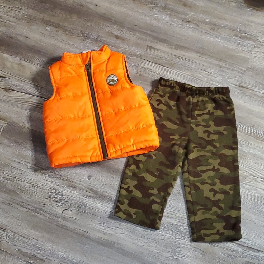 12 month outfit camo/neon orange